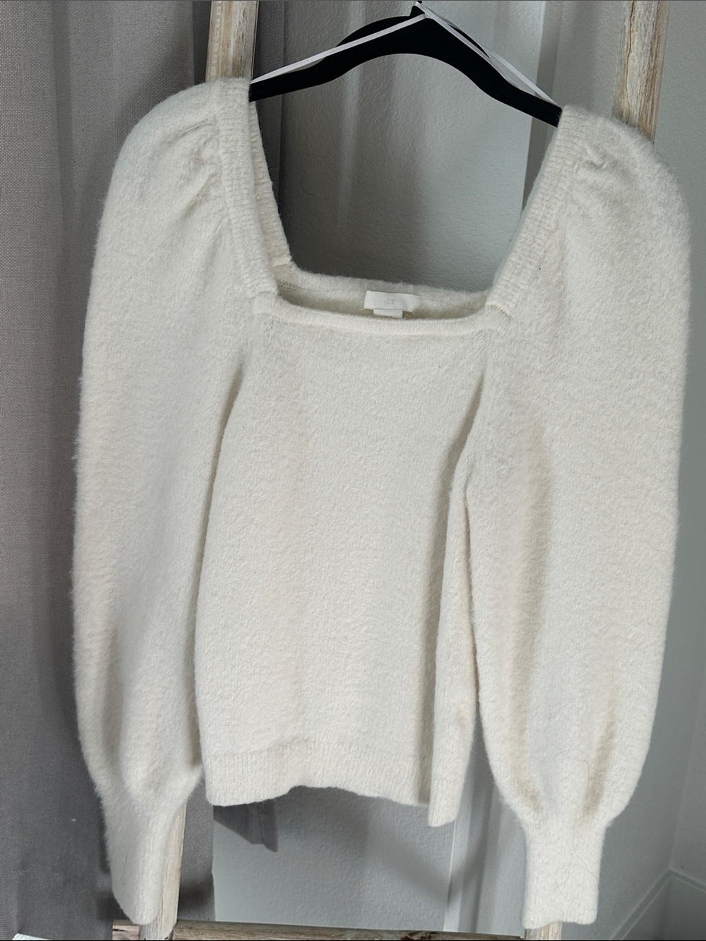 H&M Cream Square Neck Puff Sleeve Sweater